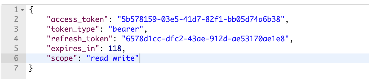 OAuth Password Grant Type Response Screenshot